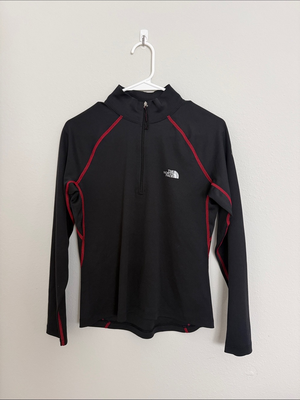 The North Face Black Quarter-Zip Pullover with Red Piping Accents
